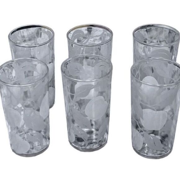 6 Vintage Clear Frosted White Apple Glass Water Juice Cups Tumblers 10 Oz - Picture 3 of 7